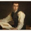 Dark Academia painting of a male student surrounded by books