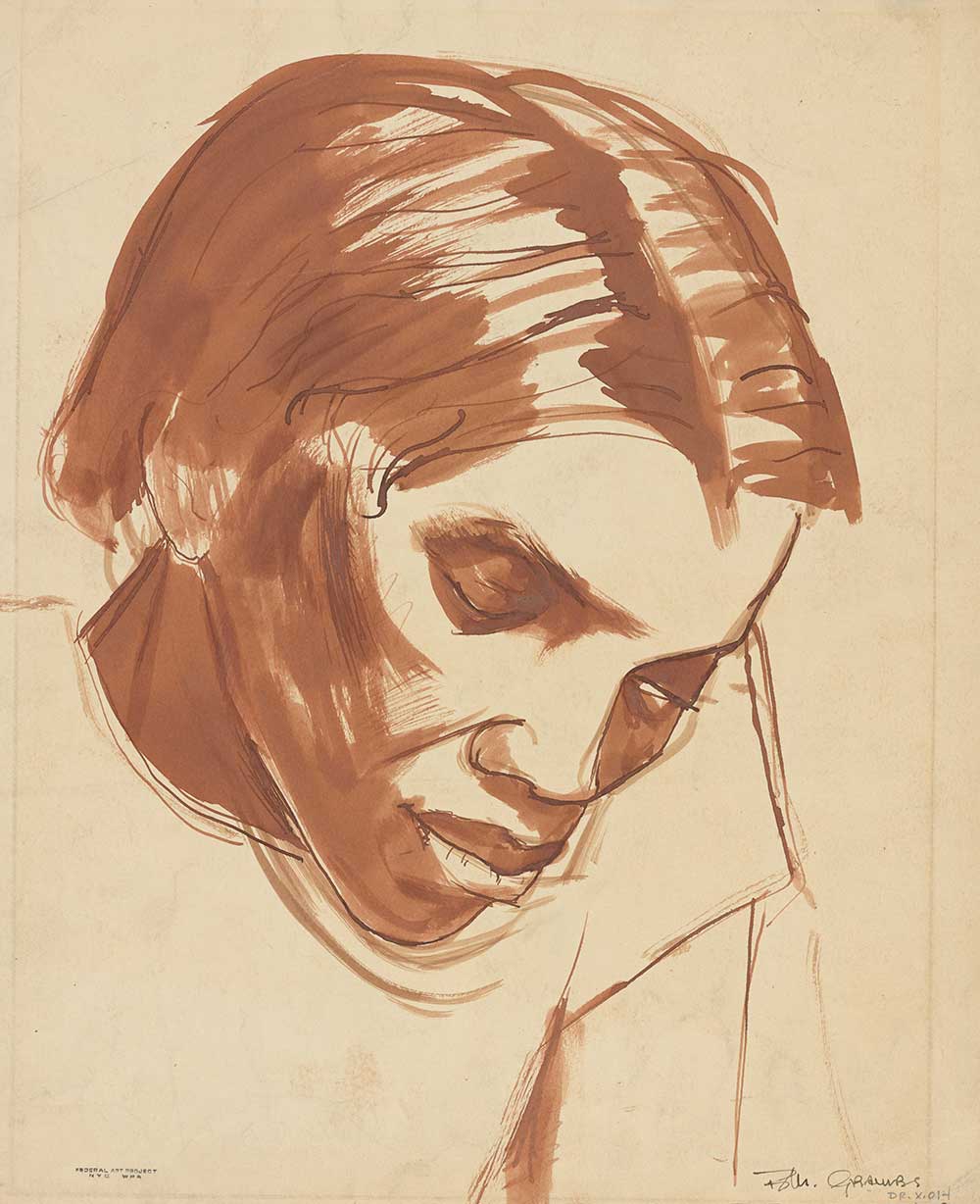 free vintage portrait sketch of a black woman by Blanche Grambs entitled “Portrait”