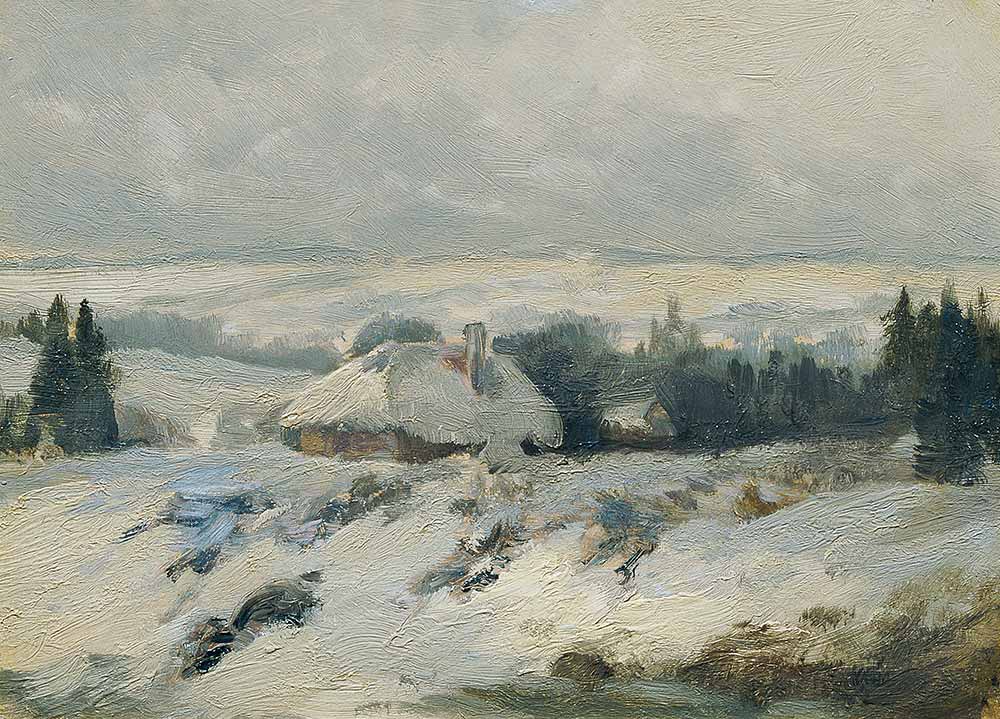 free vintage winter landscape painting by Ferdinand Engelmüller entitled “Bohemian-Moravian Highlands” 