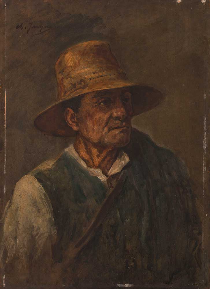 free vintage portrait painting by Charles-Emile Jacque entitled “The Old Shepherd”