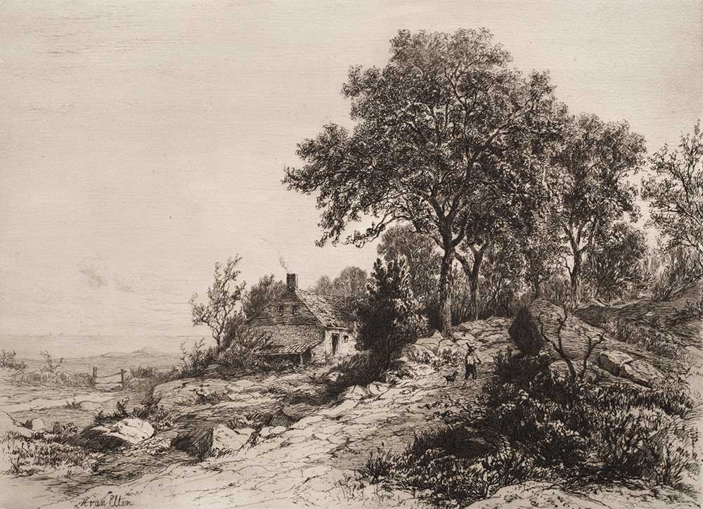 free vintage art drawing by Hendrik Dirk Kruseman van Elten entitled “Cottage by the Sea”