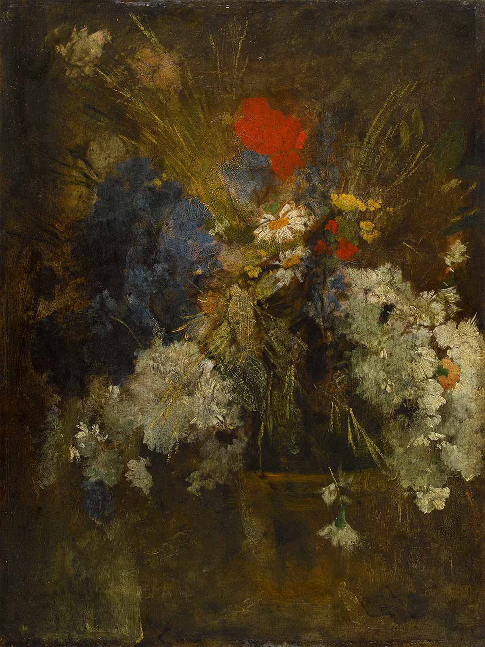 free vintage flower painting by Jean-Baptiste Carpeaux entitled “Field flowers (Poppy, daisy and cornflower)”