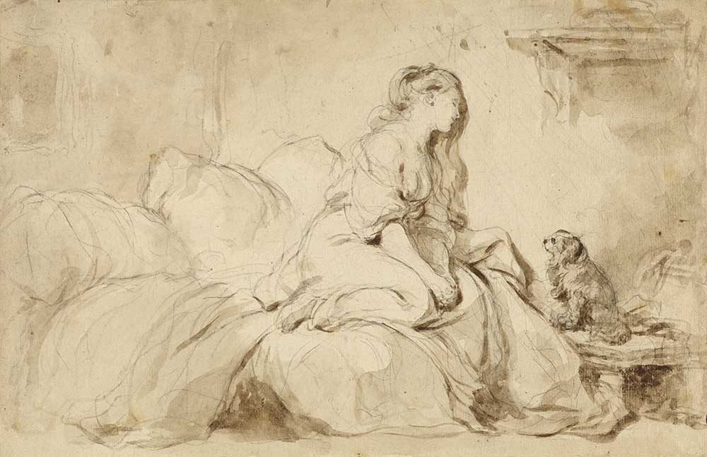 free vintage drawing by Jean-Honoré Fragonard entitled “Oh! If Only He Were as Faithful to Me”