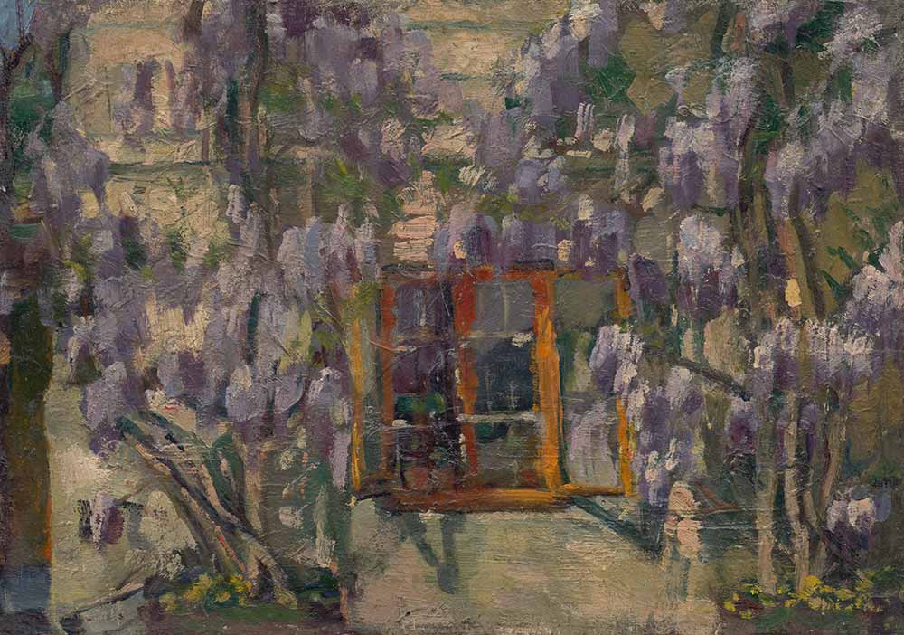 free vintage flower painting by Ľudovít Pitthordt entitled “Garden Motif”