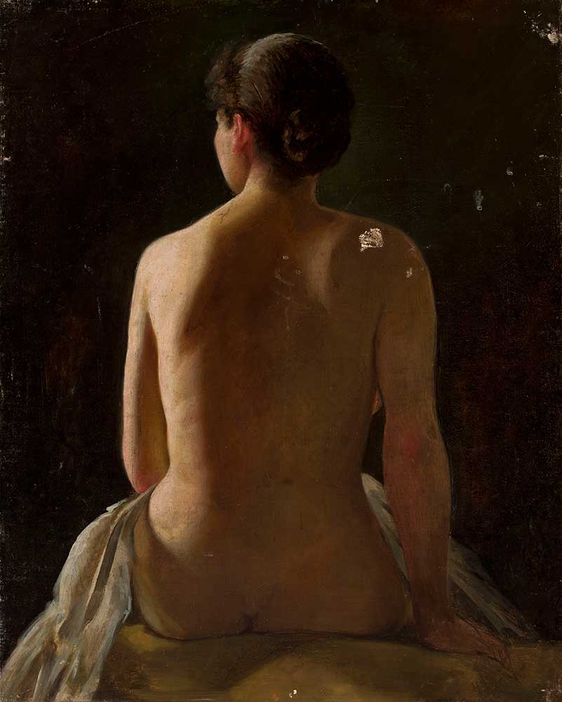 free vintage painting by Pantaleon Szyndler entitled “Nude of seated woman”