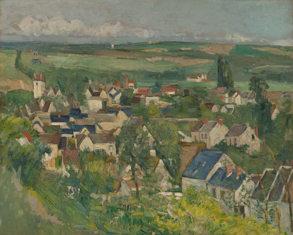 free vintage landscape painting by Paul Cézanne entitled “Auvers, Panoramic View”