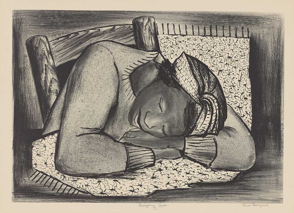 free vintage portrait drawing of a black woman by Riva Helfond entitled “Sleeping Girl”