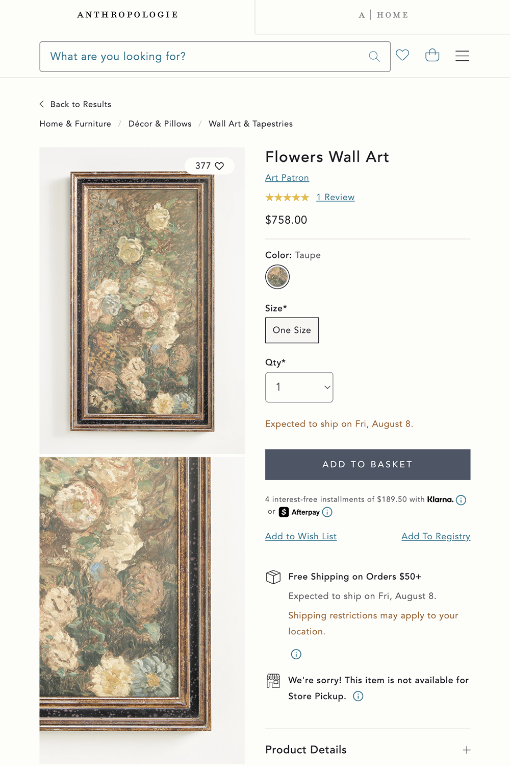 Side-by-side comparison of Anthropologie’s framed art listing and the original public domain artwork from the Rijksmuseum.