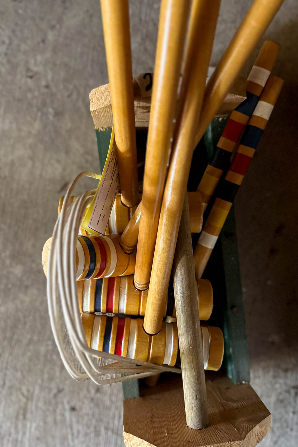 an antique Croquet Set for sale in the garage on an estate sale.