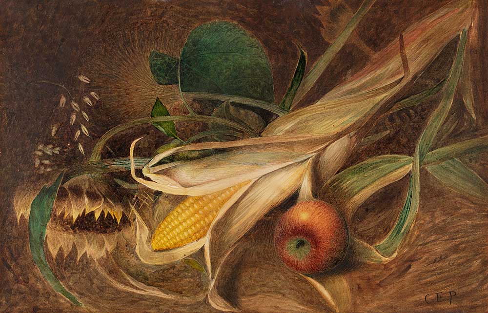 Charles Ethan Porter's vintage fall still life painting entitled "Still Life with Corn"