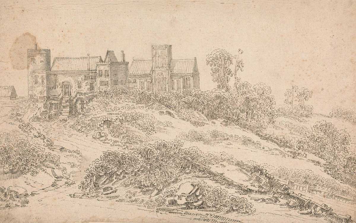 free vintage english country house art of a tutor manor house and church