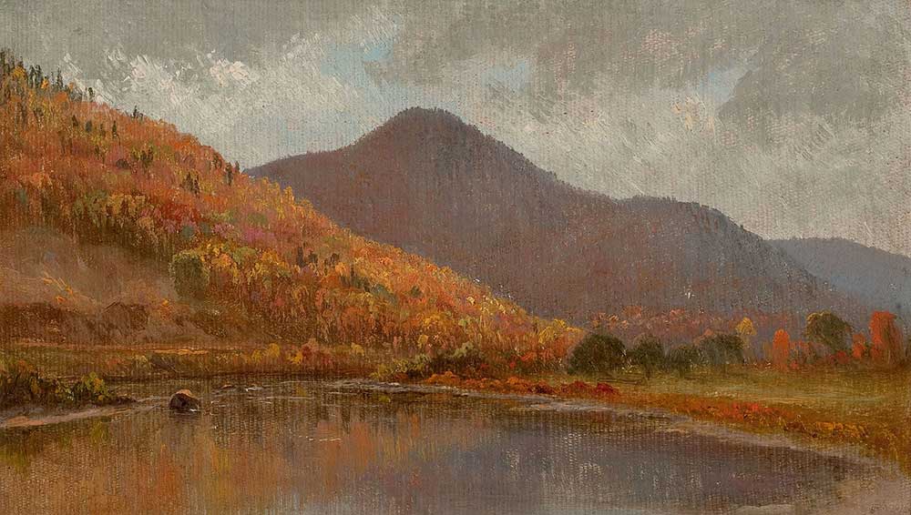 free vintage landscape art by Edward W. Nichols entitled "Autumn Lake, New Hampshire"