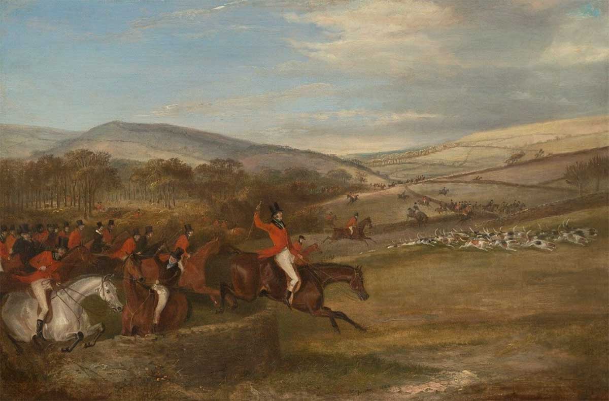 free vintage art british fox hunting painting scene