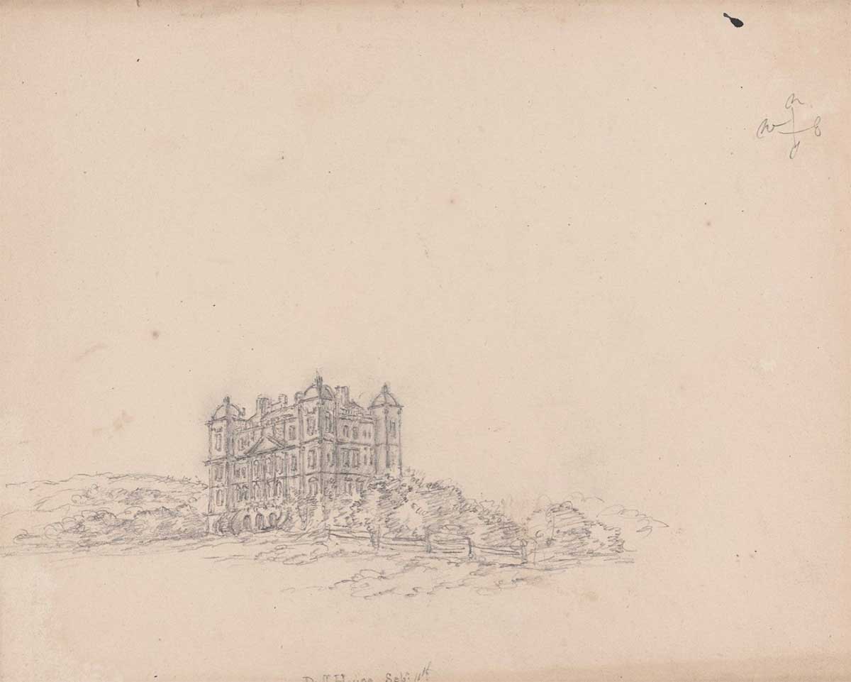 free vintage art of sketch of a country house in scotland