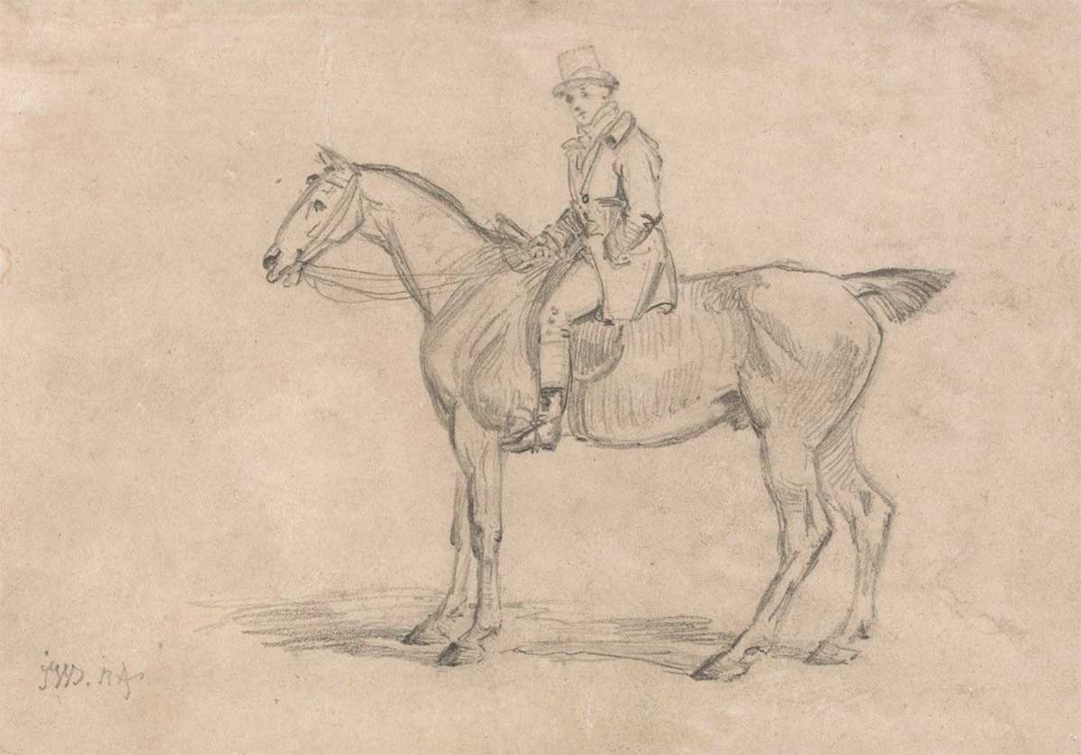 free vintage equestrian sketch of an english gentleman riding a horse wearing a top hat