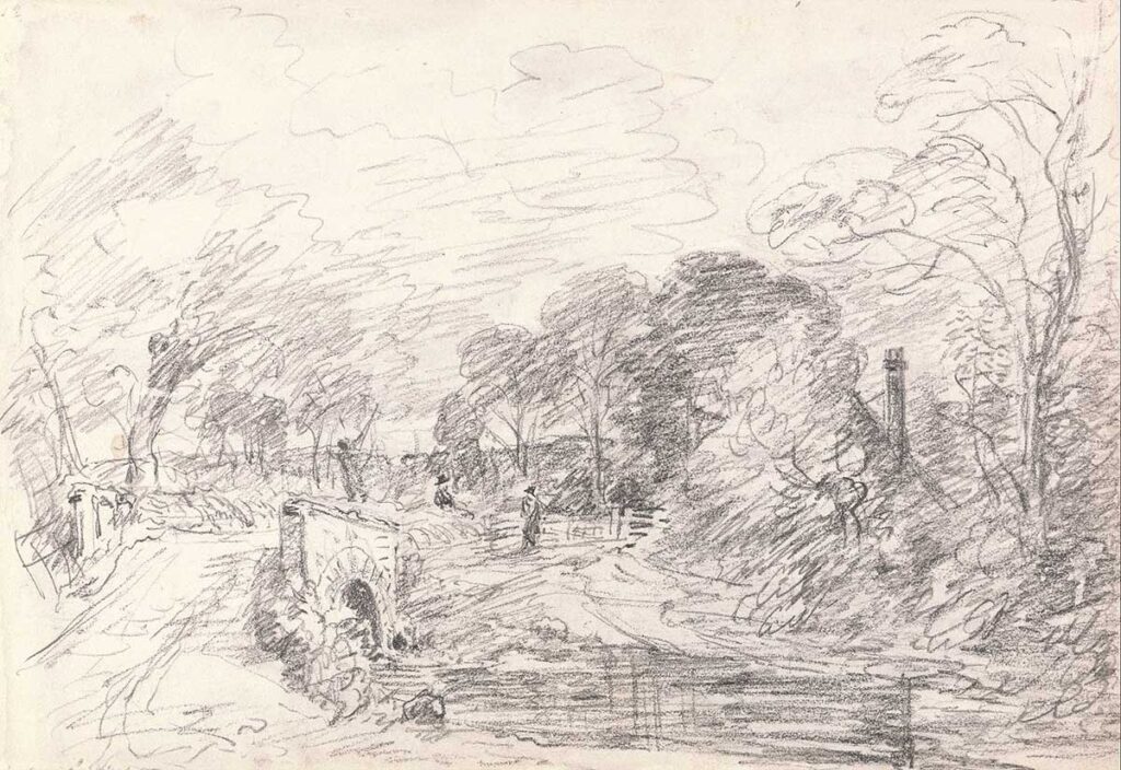 free vintage sketch by john constable of a bridge in the english countryside (also known as French Countryside 1 by Stoffer Home)