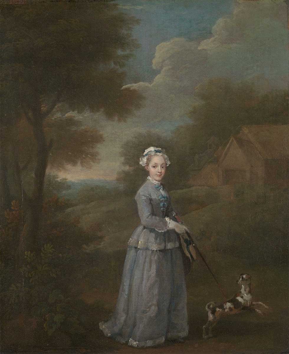 Free vintage portrait painting of an english girl with her dog