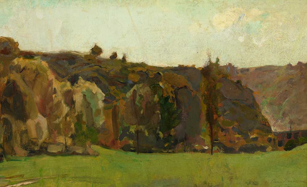 vintage landscape painting printable by Félicien Rops entitled "Landscape in the Ardennes"