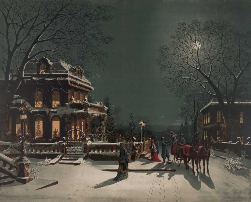 Free vintage christmas art print by J Hoover entitled "Christmas Eve"