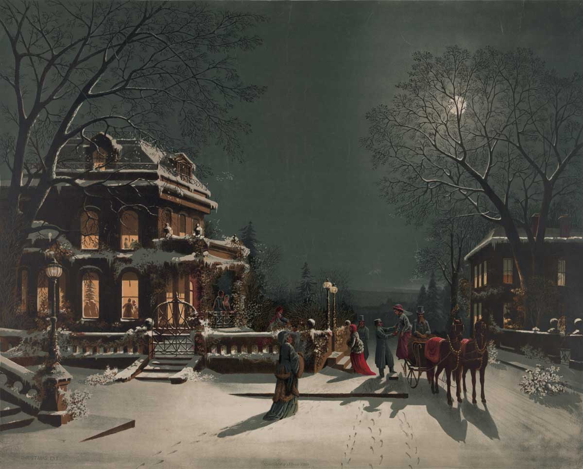 Free vintage christmas art print by J Hoover entitled "Christmas Eve"