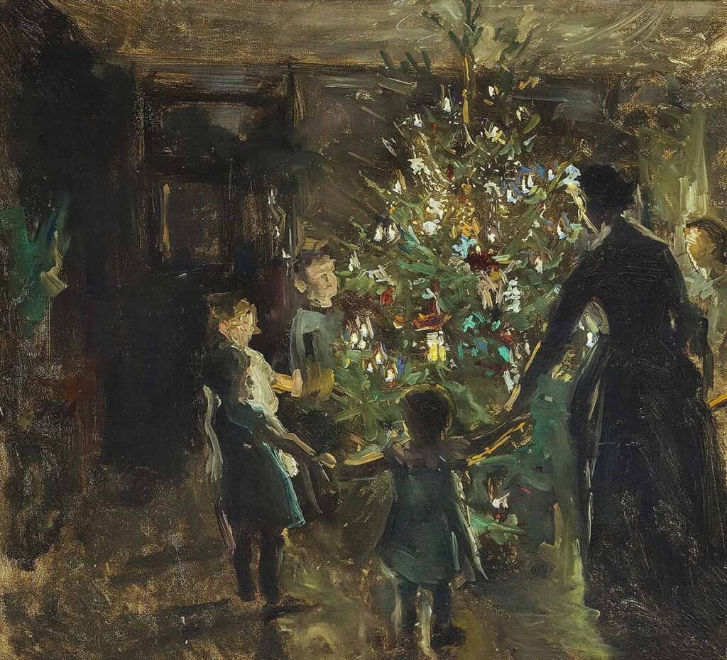 free vintage christmas art painting by Viggo Johansen entitled "Christmas Eve Study (Juleaften Studie)"