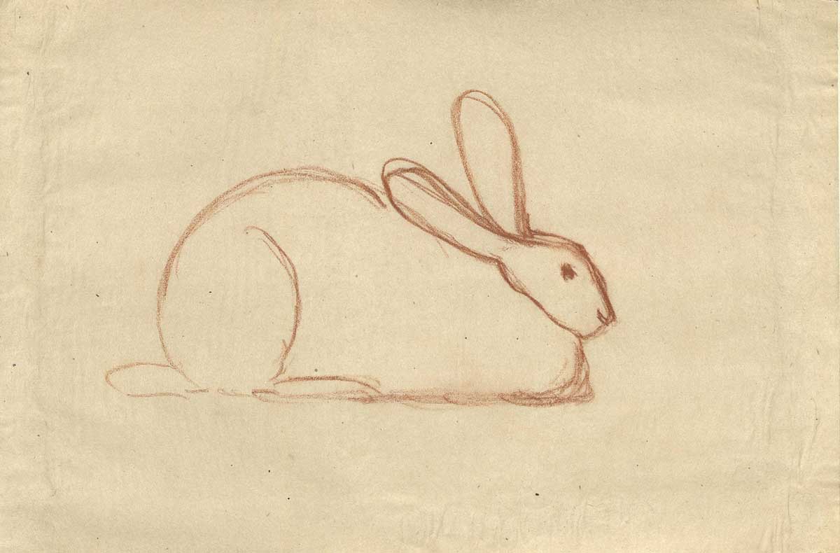 free vintage bunny drawing by Cornelia Chapin entitled “Zoo Des Petits The Cream Color Rabbit” for use as free printable wall art