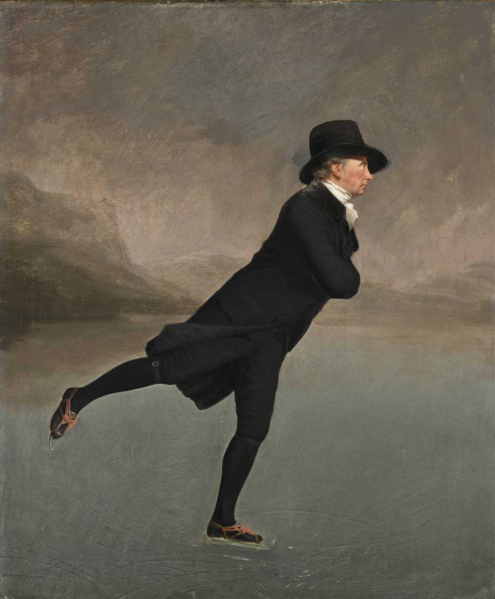 free vintage christmas painting wall art by Henry Raeburn entitled "The Skating Minister"
