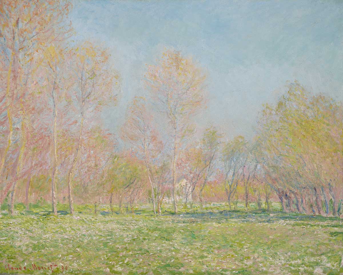 free vintage spring landscape painting by Claude Monet entitled "Spring in Giverny"