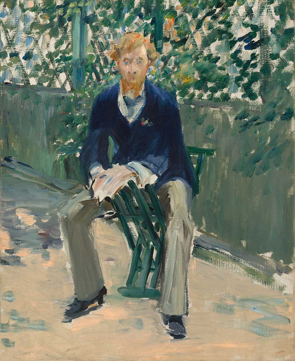 free vintage art portrait painting by Édouard Manet entitled "George Moore in the Artist's Garden"