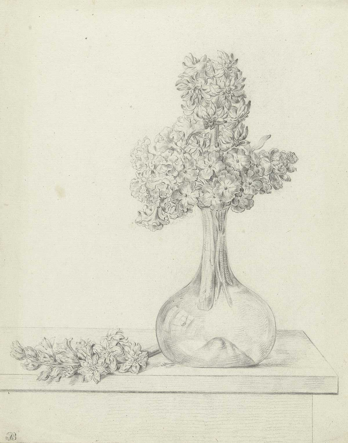 free vintage spring art flower drawing by Jean Bernard entitled "Flowers In A Vase"