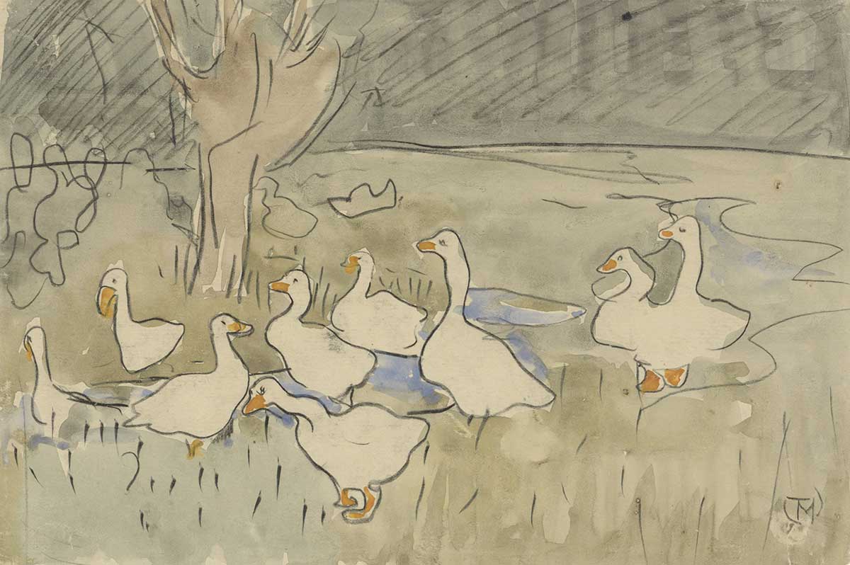 free vintage painting of ducks by Theo van Hoytema entitled "Ducks" for use as spring home decor