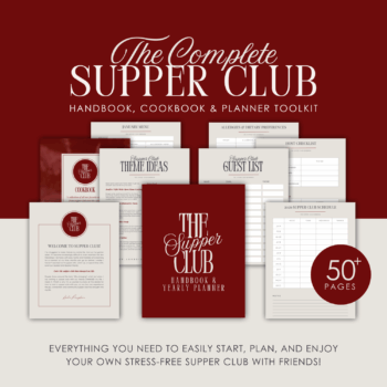 How to start a supper club: supper club handbook with supper club cookbook, supper club worksheets, supper club menu planner, supper club conversations starters, supper club theme ideas and supper club planner.