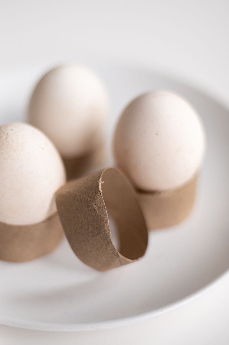 DIY egg drying stand made from cardboard tubes for blown eggs