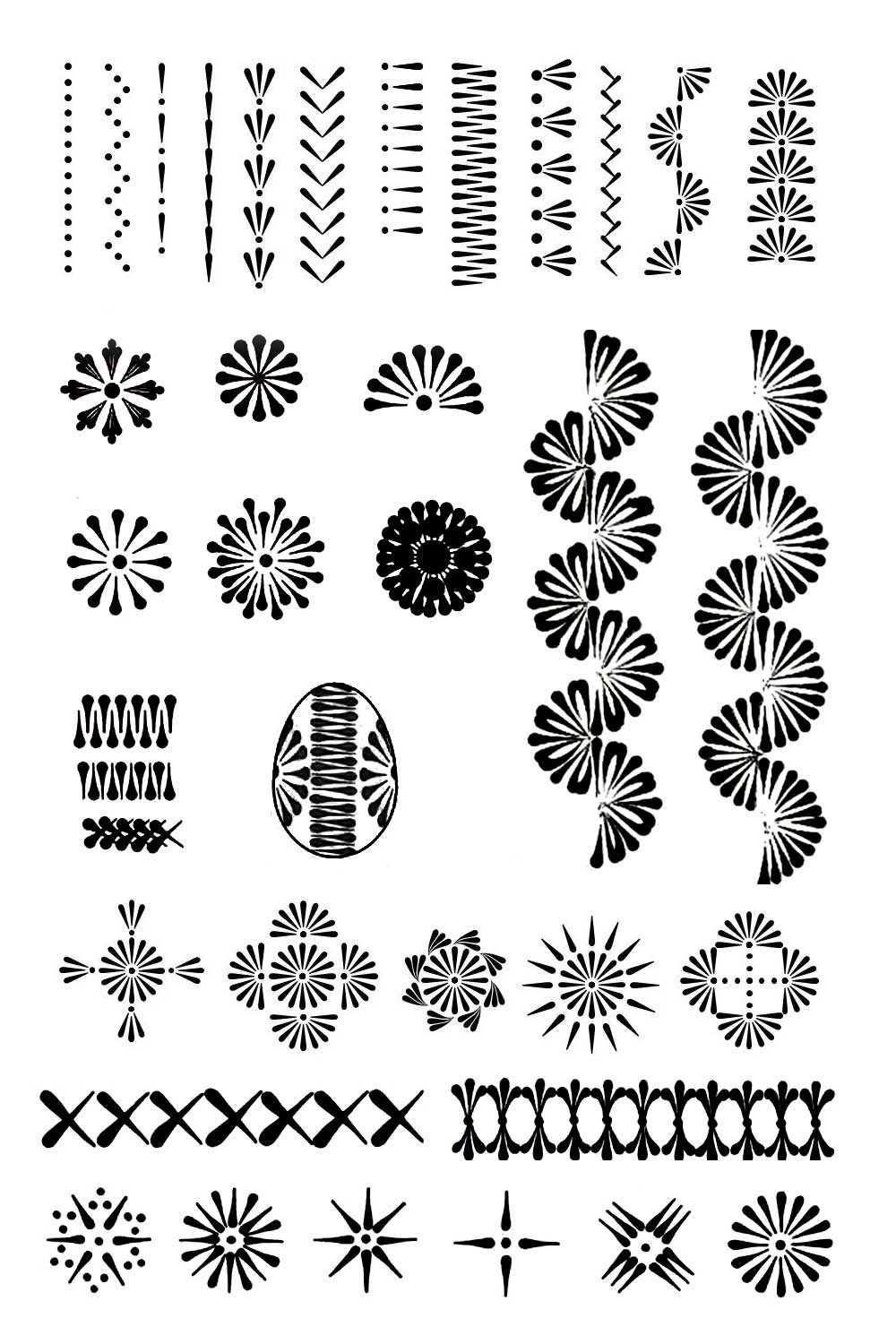 a collection of traditional pin-drag, drop-pull wax resist easter eggs designs and easter egg decorating ideas