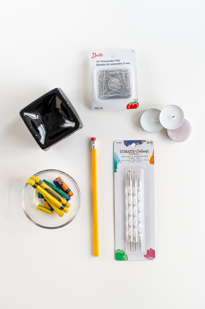 tools needed to create drop-pull wax easter egg designs or Pysanky without a kistka