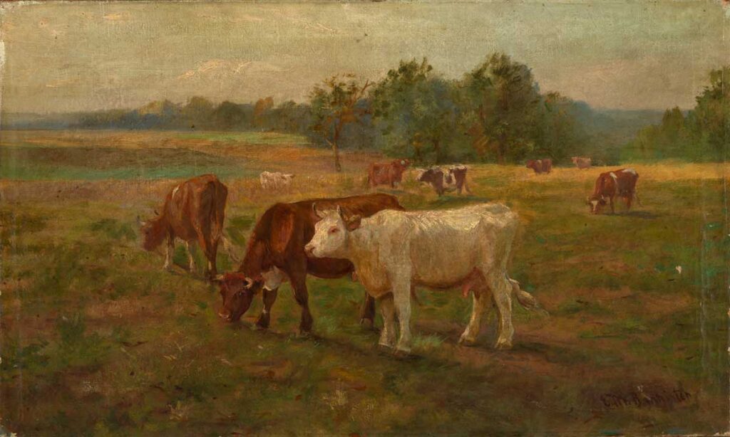 vintage cow painting by Edward Mitchell Bannister for use as free printable cottage wall art