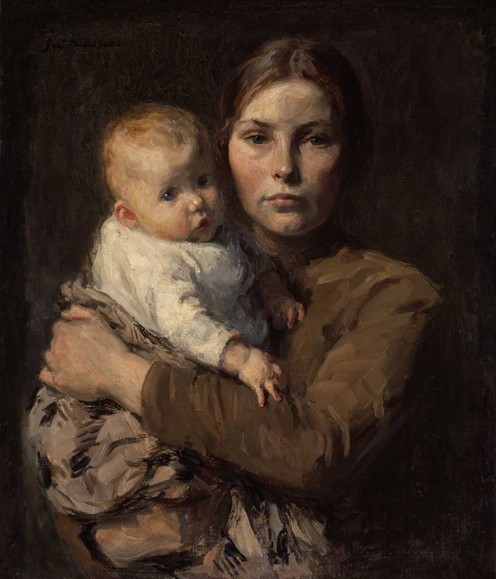 vintage portrait painting of a mother and child by Julius Gari Melchers for use a free printable wall art