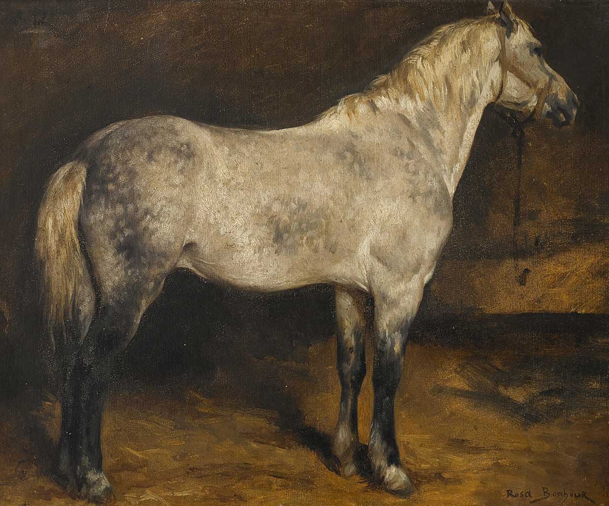 vintage painting of a dapple grey horse by Rosa Bonheur for use as free printable wall art